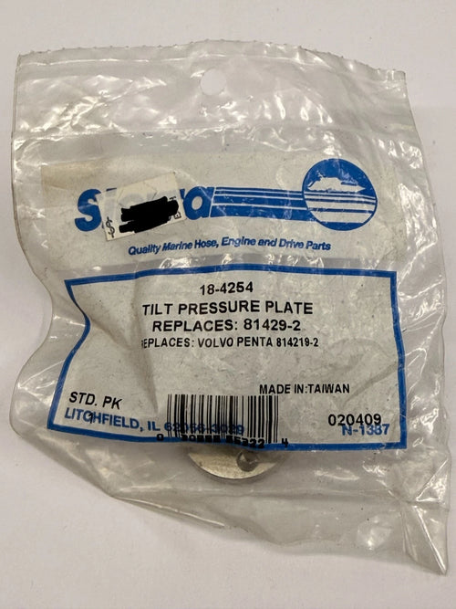 18-4254 SIERRA Tilt Pad Pressure Plate Volvo 814219-2. NEW