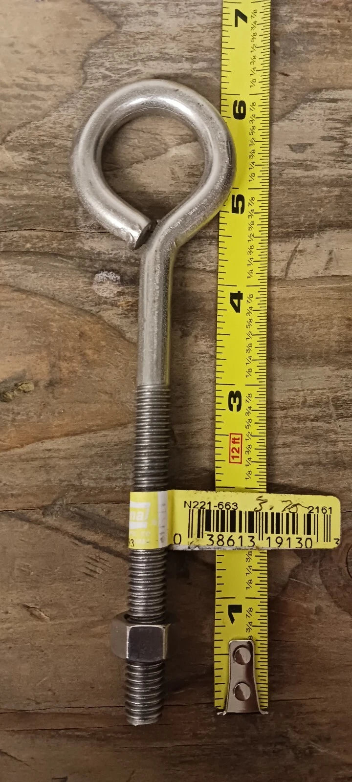 N221663 2161BC 3/8" × 6" EYE BOLT STAINLESS STEEL FINISH STAIN