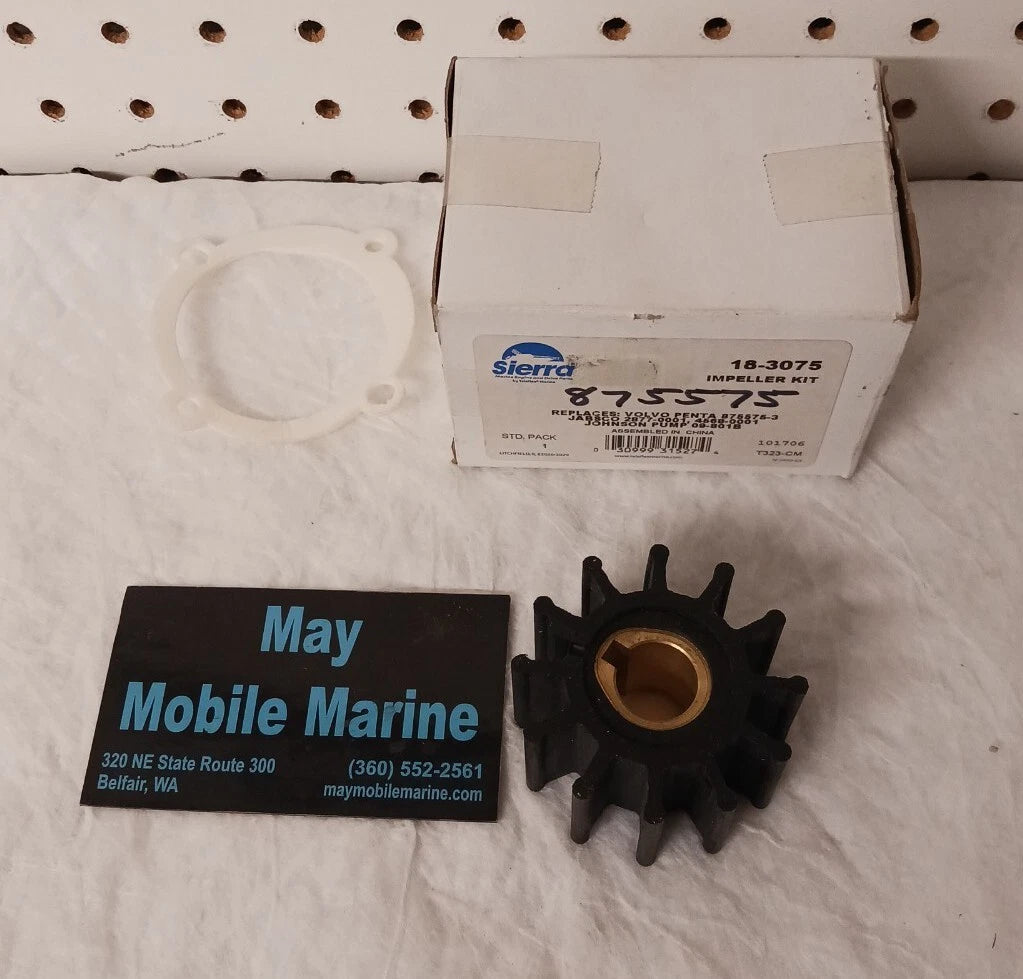 SIERRA IMPELLER KIT 18-3075, 875575 Replaces Volva Penta 875575-3, Jabsco...